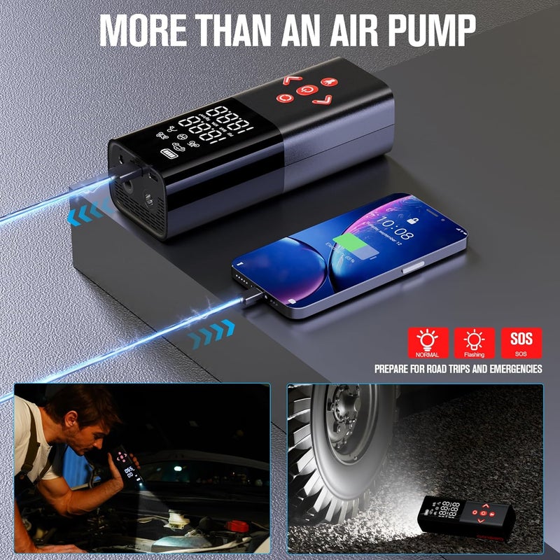 GOOLOO AP150 Tire Inflator Portable Air Compressor, 2X Faster 150PSI Cordless Air Pump for Car Tires with Auto-Shutoff, Portable Tire Pump with Digital Pressure Gauge for Car, Motorcycle,Bike, Ball - Image 5
